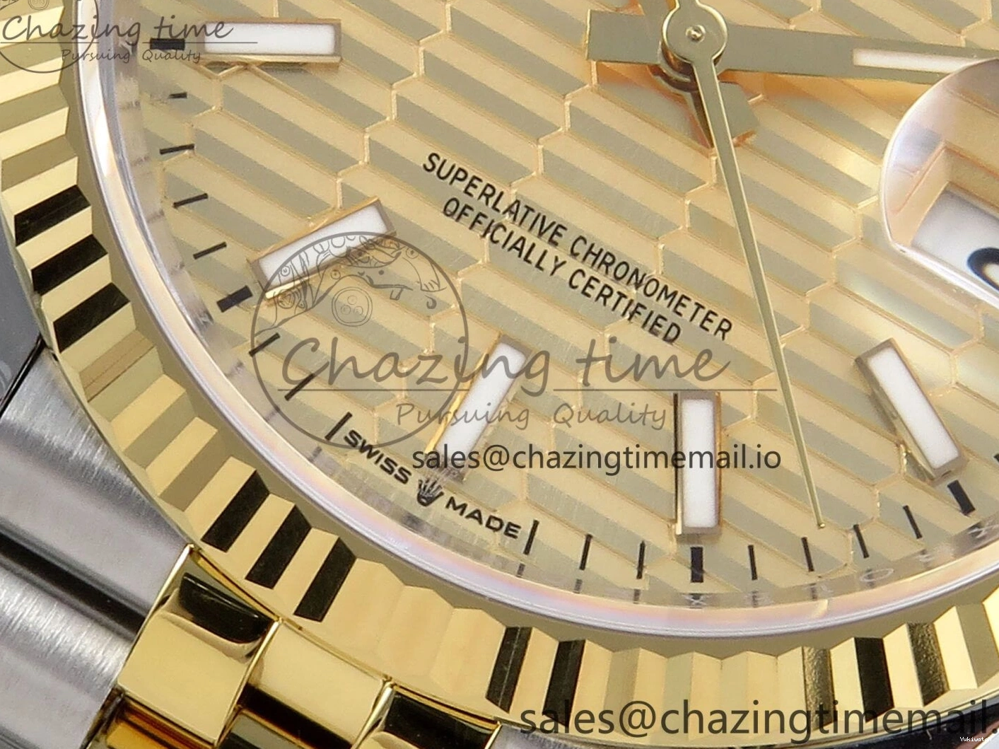 Best Stick YG 126233 EWEF SS on Textured Jubilee A3235 Bracelet 36 Marker YG Edition DateJust Dial 0510